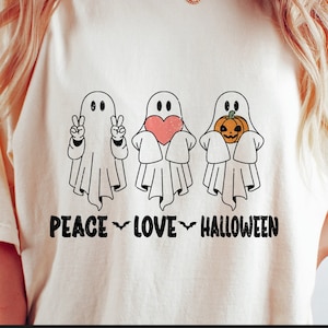 Peace Love Halloween svg, camisa de Halloween, Spooky svg, Retro svg, Ghost svg, Heart svg, Pumpkin, dxf, png, eps, archivos svg para cricut