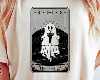 The Coffee Tarot Card svg, Halloween shirt, Ghost svg, Spooky Season svg, Retro svg, Funny Halloween, dxf, png, eps, svg files for cricut