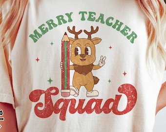Merry Teacher Squad svg, Funny Christmas Shirt, Holiday svg, Winter svg, Reindeer svg, Retro svg, dxf, png, eps, svg files for cricut
