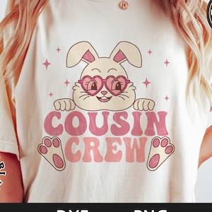 Ostern Cousin Crew svg, Osterhase Shirt, süßes Kaninchen, Retro svg, lustiges Esser svg, Groovy svg, dxf, png, eps, svg-Dateien für Cricut