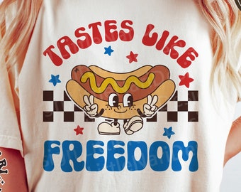 Tastes Like Freedom svg, 4th of July svg, Retro svg, Hot Dog svg, America svg, Patriotic svg, dxf, png, eps, svg files for cricut