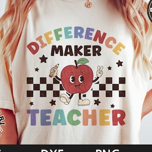 Unterschied-Hersteller Lehrer svg, Zurück in die Schule, Erster Schultag svg, Lehrer-Shirt, Retro svg, Apfel, dxf, png, eps, svg-Dateien für Cricut