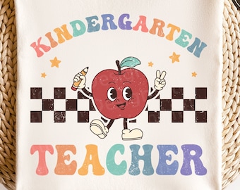 Kindergarten Teacher svg, Back to school svg, Apple svg, Funny Teacher shirt svg, Retro svg, dxf, png, eps, svg files for cricut