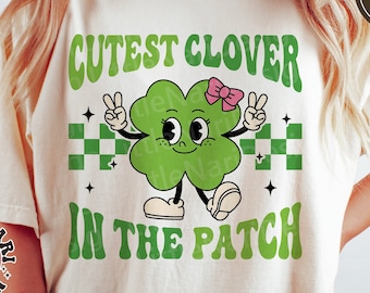 Il trifoglio più carino nella patch in formato SVG, il giorno di San Patrizio in formato SVG, Shamrock in formato SVG, Retro in formato SVG, Trifoglio in formato SVG, Camicia per bambini, DXF, PNG, EPS, file SVG per Cricut