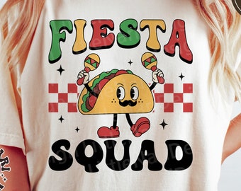 Fiesta Squad svg, Cinco de mayo svg, Meksykańskie svg, Retro Taco, Projekt koszulki dziecięcej, Wąsy, pliki dxf, png, eps, svg dla cricut