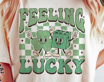 Feeling Lucky svg, St Patrick's Day svg, Shamrock svg, St Patrick's shirt, Retro Clover svg, Dice svg, dxf, png, eps, svg files for cricut