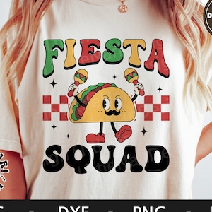 Fiesta Squad svg, Cinco de Mayo svg, Mexikanische svg, Retro Taco, Kinder-Shirt-Design, Schnurrbart, dxf, png, eps, svg-Dateien für Cricut