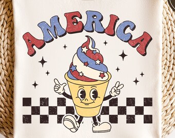 America svg, 4th of july svg, Ice Cream Cartoon Character svg, 4th of july shirt, Retro Character, dxf, png, eps, svg files for cricut