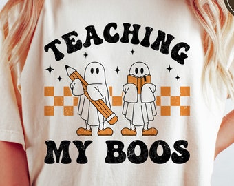 Teaching My Boos svg, Halloween Teacher Shirt, Ghost svg, Halloween svg, Retro svg, Funny Halloween png, dxf, png, eps, svg files for cricut