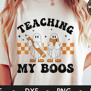 Teaching My Boos svg, camisa de maestro de Halloween, Ghost svg, Halloween svg, Retro svg, Funny Halloween png, dxf, png, eps, archivos svg para cricut