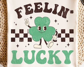 Feelin&#39; Lucky svg, St Patrick Day svg, Shamrock svg, St Patrick&#39;s svg, Retro Clover svg, dxf, png, eps, svg files for cricut