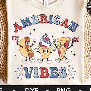 American Vibes svg, America svg, 4 de julio svg, Hot dog, Pizza, Ice Cream Character, Retro svg, dxf, png, eps, archivos svg para cricut