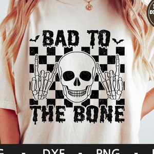 Bad to the bone svg, camisa de Halloween, Skeleton svg, Retro svg, Spooky svg, Skeleton Rock On Hand, dxf, png, eps, archivos svg para cricut