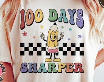 100 Days Sharper svg, School Shirt, Retro Pencil svg, Kid's shirt, Teacher svg, Teacher Shirt, dxf, png, eps, svg files for cricut