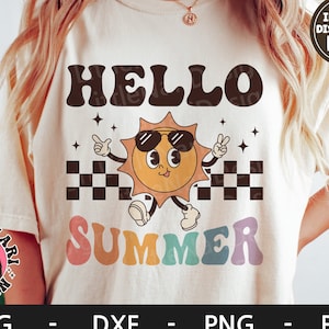 Hola Verano svg, Camisa de playa svg, Camisa de vacaciones svg, Sunset svg, Diseño de camisa para niños, Gafas de sol, Retro, dxf, png, eps, archivos svg para cricut