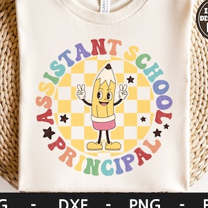 Assistent Schulleiter svg, Schulanfang svg, lustiges Shirt, Retro Bleistift, erster Tag der Schule svg, dxf, png, eps, svg-Dateien für Cricut
