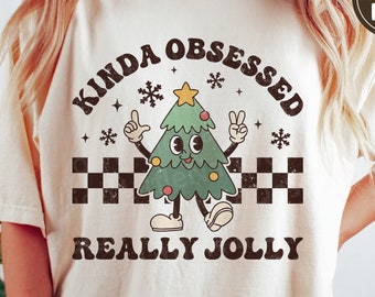 Kinda Obsessed Really Jolly svg, Merry Christmas svg, Christmas Tree svg, Christmas Shirt, Holiday svg, dxf, png, eps, svg files for cricut