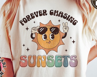 Forever Chasing Sunsets svg, Funny Vacation Shirt svg, Holiday svg, Retro svg, Beach Shirt, dxf, png, eps, svg files for cricut