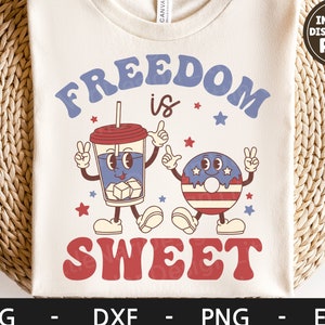 Freedom is Sweet svg, 4 de julio svg, America svg, Retro svg, Donut svg, 4 de julio camisa, dxf, png, eps, archivos svg para cricut