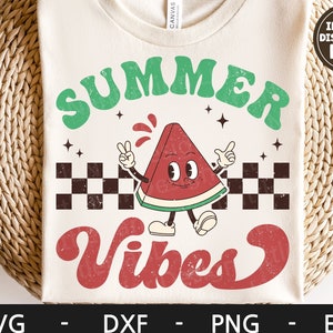 Summer vibes svg, Beach Shirt svg, Vacation shirt svg, Watermelon svg, Kid Shirt Design, Retro svg, dxf, png, eps, archivos svg para cricut