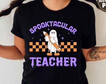Spooktacular Teacher svg, Halloween Teacher Shirt, Ghost svg, Halloween svg, Retro svg, Funny Halloween png, fichier svg pour cricut