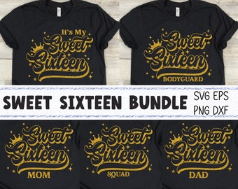 Sweet 16 Bundle svg, Sweet Sixteen svg, Sixteen Birthday svg, 16th Birthday svg, Birthday svg, Sweet Sixteen Squad svg, svg files for cricut