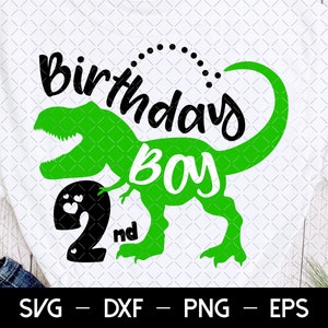 Dinosaurier Geburtstag Junge Svg, Saurus Svg, 2. Geburtstag Svg Dxf Eps Png, Second Birthday Cut Dateien, T-Rex Shirt Design, Kinder, Dateien für Cricut