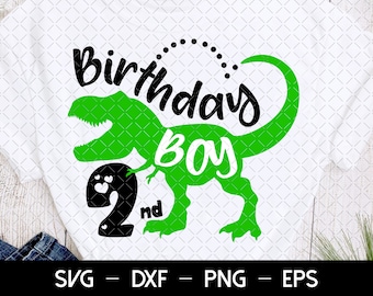Dinosaur Birthday Boy Svg, Saurus Svg, 2nd Birthday Svg Dxf Eps Png, Second Birthday Cut Files, T-Rex Shirt Design, Kids, Files for Cricut