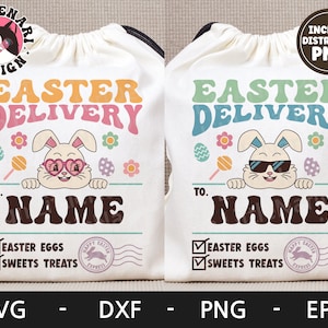 Ostern Tasche svg, Retro Hase svg, Eiersuche Tasche svg, Sonderlieferung svg, Osterkordelzugtasche, dxf, png, eps, svg-Dateien für Cricut