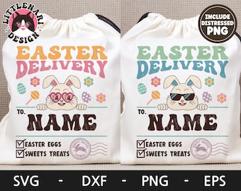 Easter Bag svg, Retro Bunny svg, Egg Hunt Bag svg, Special Delivery svg, Easter Drawstring Bag, dxf, png, eps, svg files for cricut