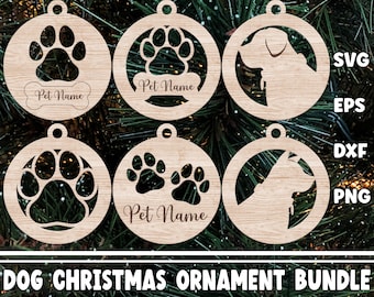 Dog Christmas Ornament svg Bundle, Paw ornaments svg, Christmas Ornament svg, Laser Cut Files, Growforge, Pet svg, eps, png, dxf, svg files