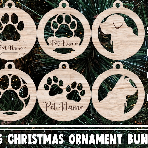 Dog Christmas Ornament svg Bundle, Paw ornaments svg, Christmas Ornament svg, Laser Cut Files, Growforge, Pet svg, eps, png, dxf, svg files