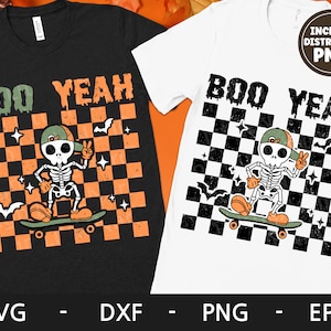 Boo Yeah svg, Camisa de Halloween, Skeleton svg, Retro svg, Spooky svg, Skateboard svg, dxf, png, eps, archivos svg para cricut