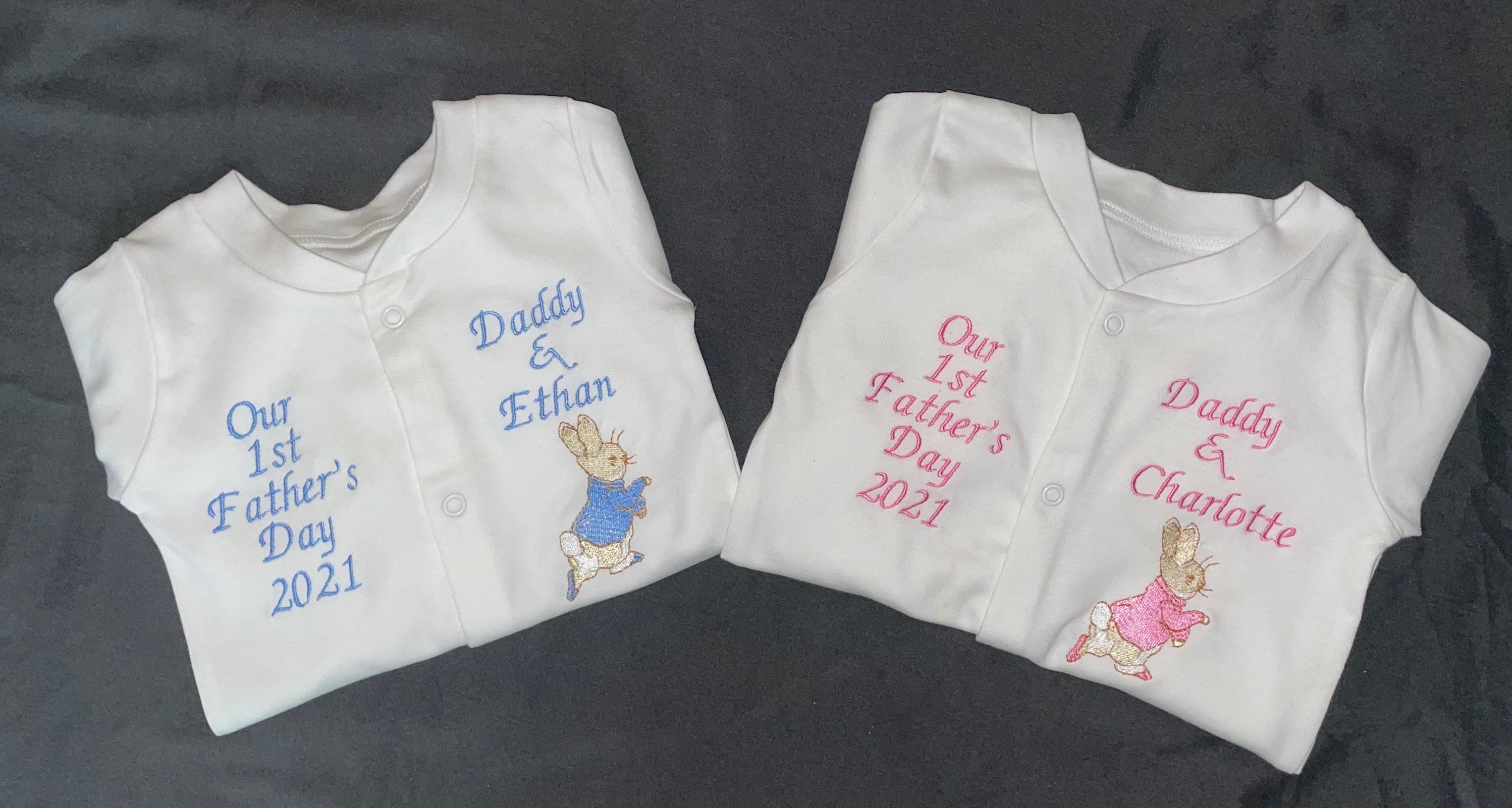 Our 1st Fathers Day  Peter / Flopsy Rabbit personalised baby grow