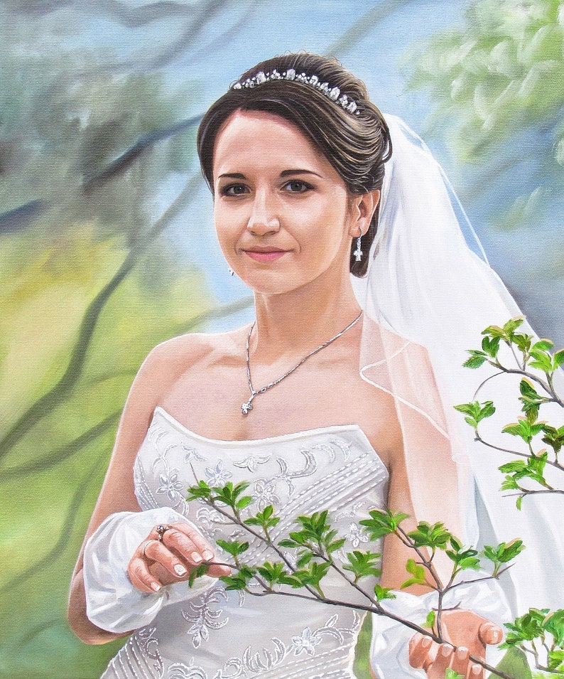 Newlyweds Portrait Painting, Family Oil Painting, Bride Portrait