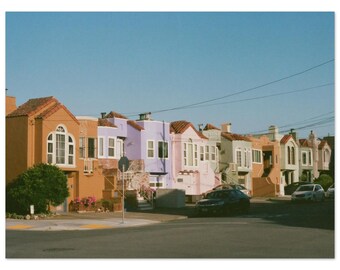 Outer Sunset Pastel Row Houses | 35mm Film Photography Print, San Francisco Wall Art