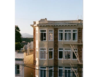 Golden Hour Bay Windows | 35mm Film Photography Print, San Francisco Architecture Wall Art