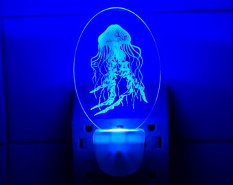 Jellyfish Blue LED Laser Engraved Acrylic Night Light Jelly Sea Creature