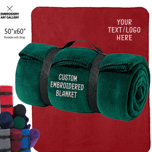 Customizable Blankets with Strap, Portable Custom Blanket with Text - Logo, Personal Blankets Fleece, Design Your Own Custom Throw Blankets,