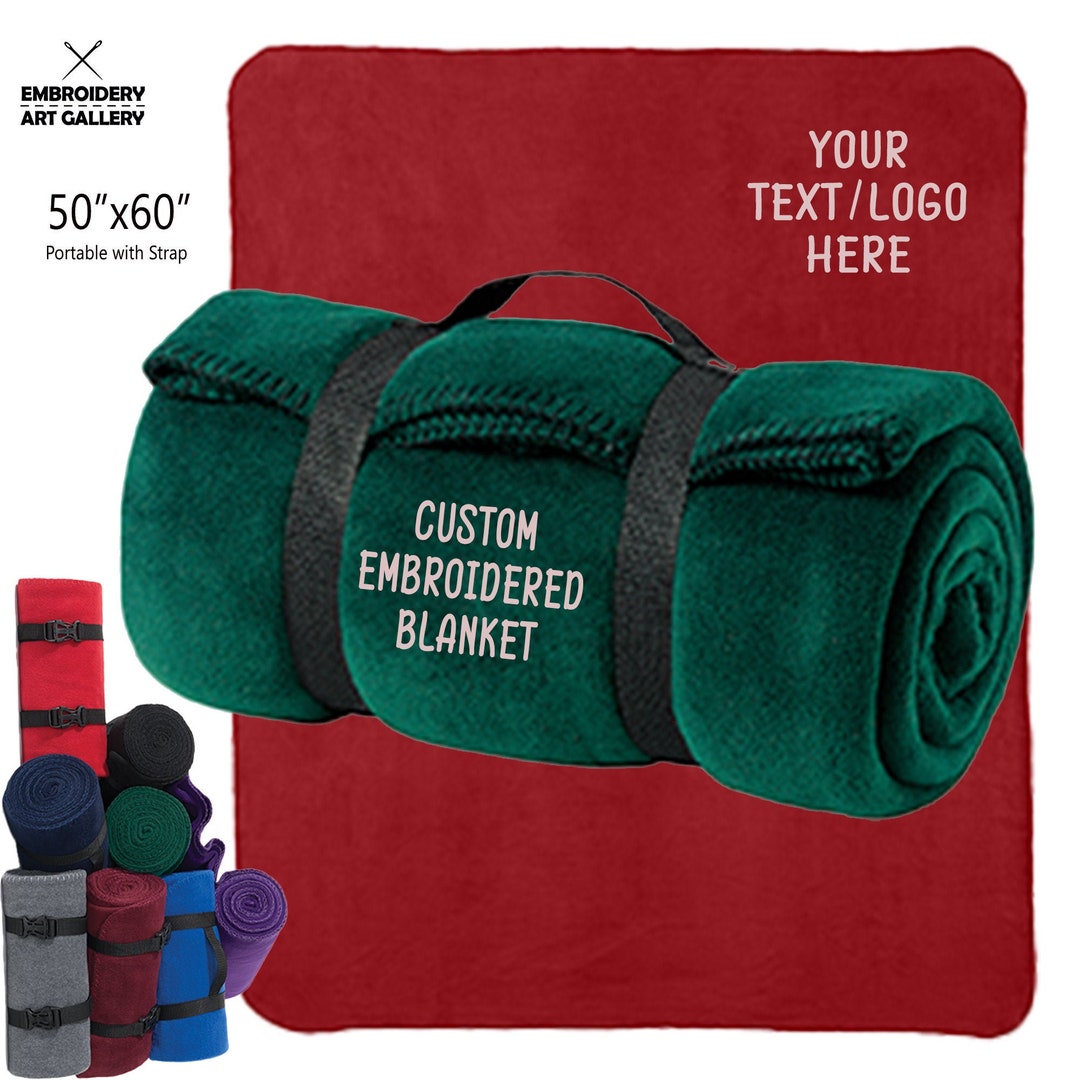 Customizable Blankets With Strap, Portable Custom Blanket With Text