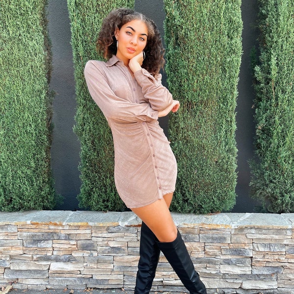 ruched front button dress