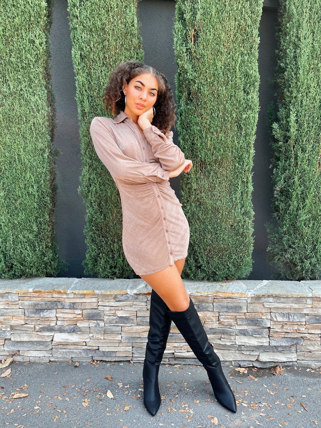 Herlipto Checked Shirt Mini Dressブラウン Herlipto Checked Shirt Mini Dressブラウン Checked Shirt Mini