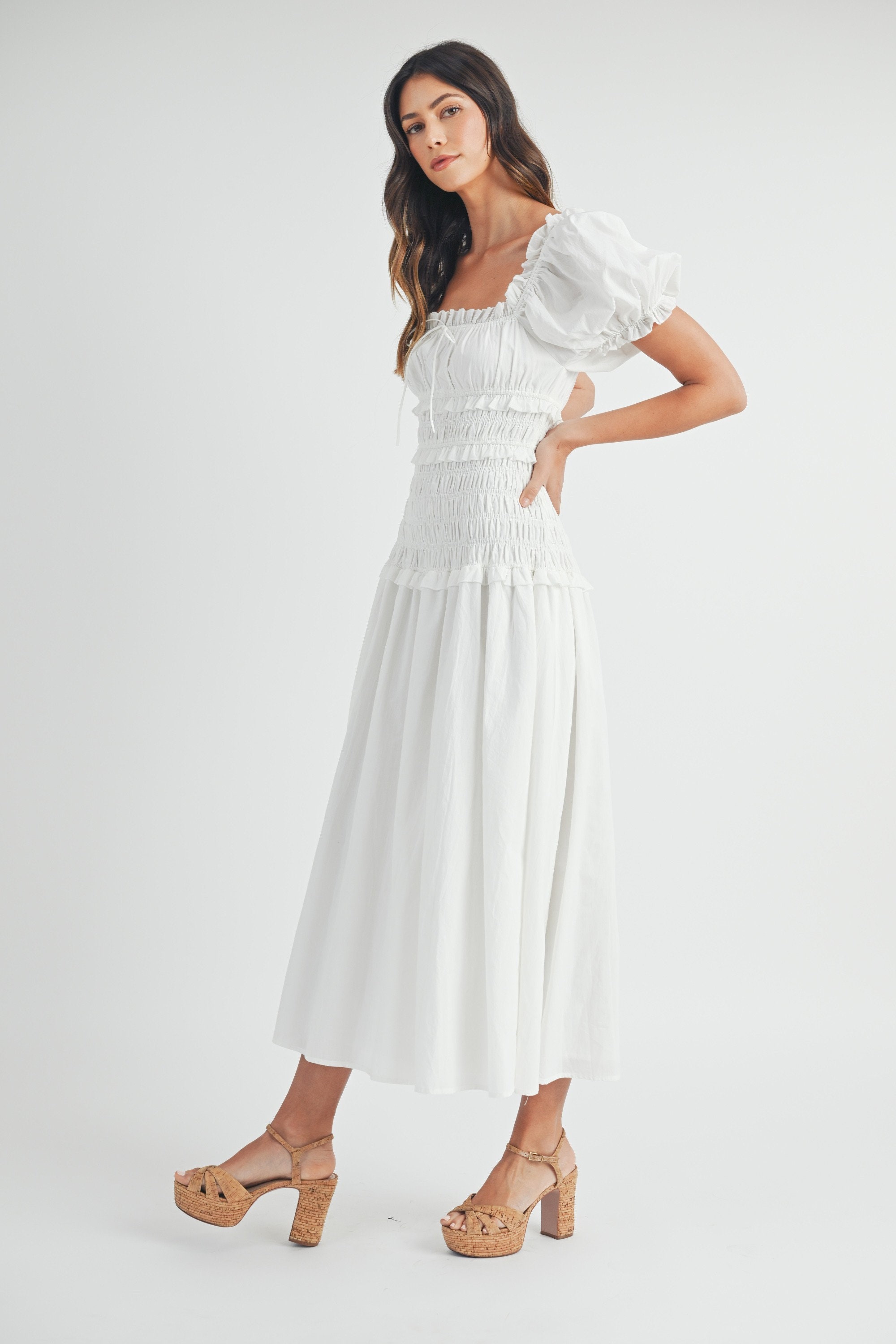 Women White Poplin Drop Shoulder Tiered Mini Dress