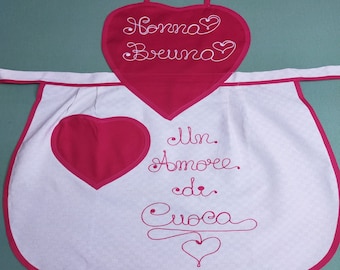 Red Heart Kitchen Apron Personalized Name and Phrase Embroidered Handcrafted Gift Idea