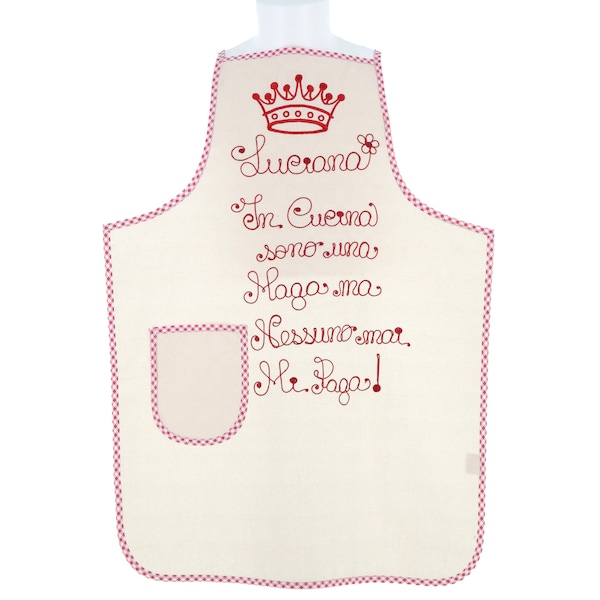 Tablier de cuisine personnalisé avec nom et phrase Couronne artisanale brodée Différentes couleurs Idée cadeau Fabriqué en Italie