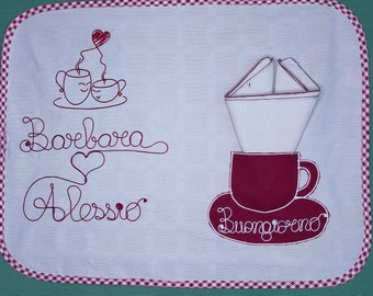 Breakfast Placemat Embroidered Names His & Her Valentine's Day Handcrafted 100% Cotton Gift Idea
