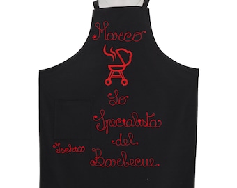 Apron Personalized Kitchen with Name and Phrase Artisan Embroidery Barbecue Gift Idea 100% Cotton Made in Italy