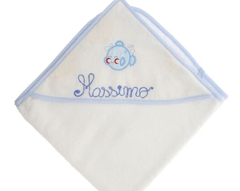 Personalized Baby Bathrobe with Embroidered Name and Animal Designs
