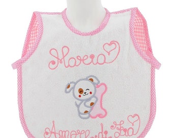 Personalized Baby Food Bib Waterproof Dress with Name and Phrase Embroidered in Animal Designs