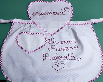 Heart Kitchen Apron Personalized Name and Phrase Embroidered Handcrafted Various Colors Gift Idea